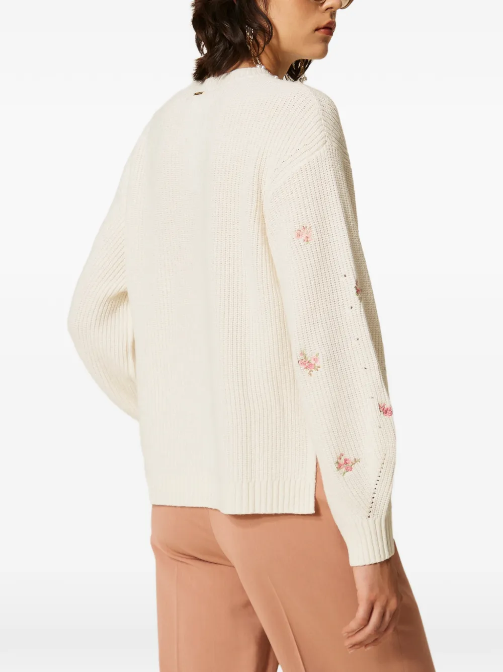 TWINSET Trui van wolblend met geborduurde bloemen Beige