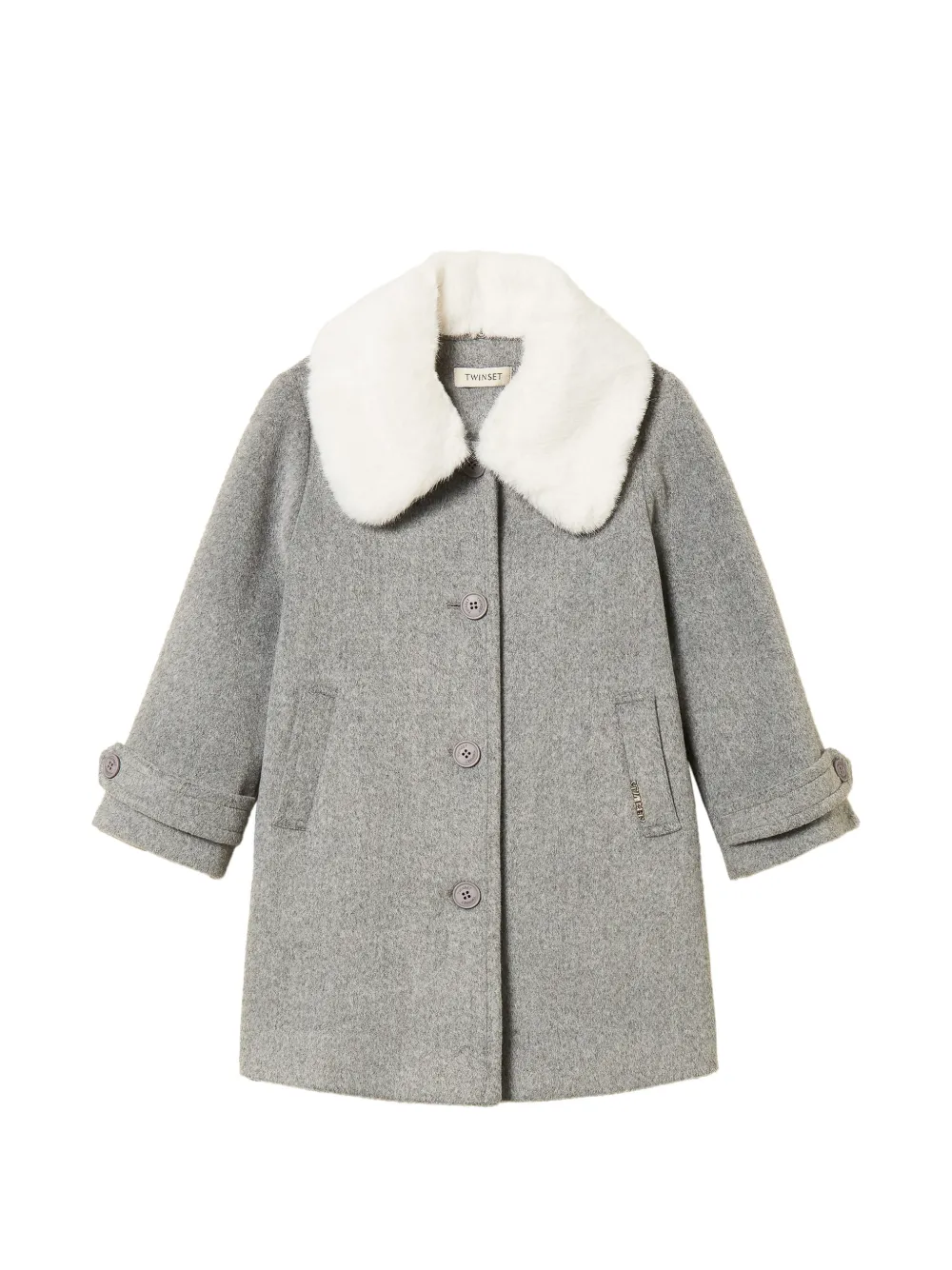 TWINSET Kids Cappotto con collo in pelliccia sintetica - Grigio