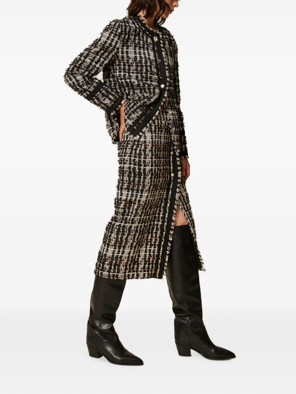 TWINSET Myfo bouclé midi-rok met knopen Zwart