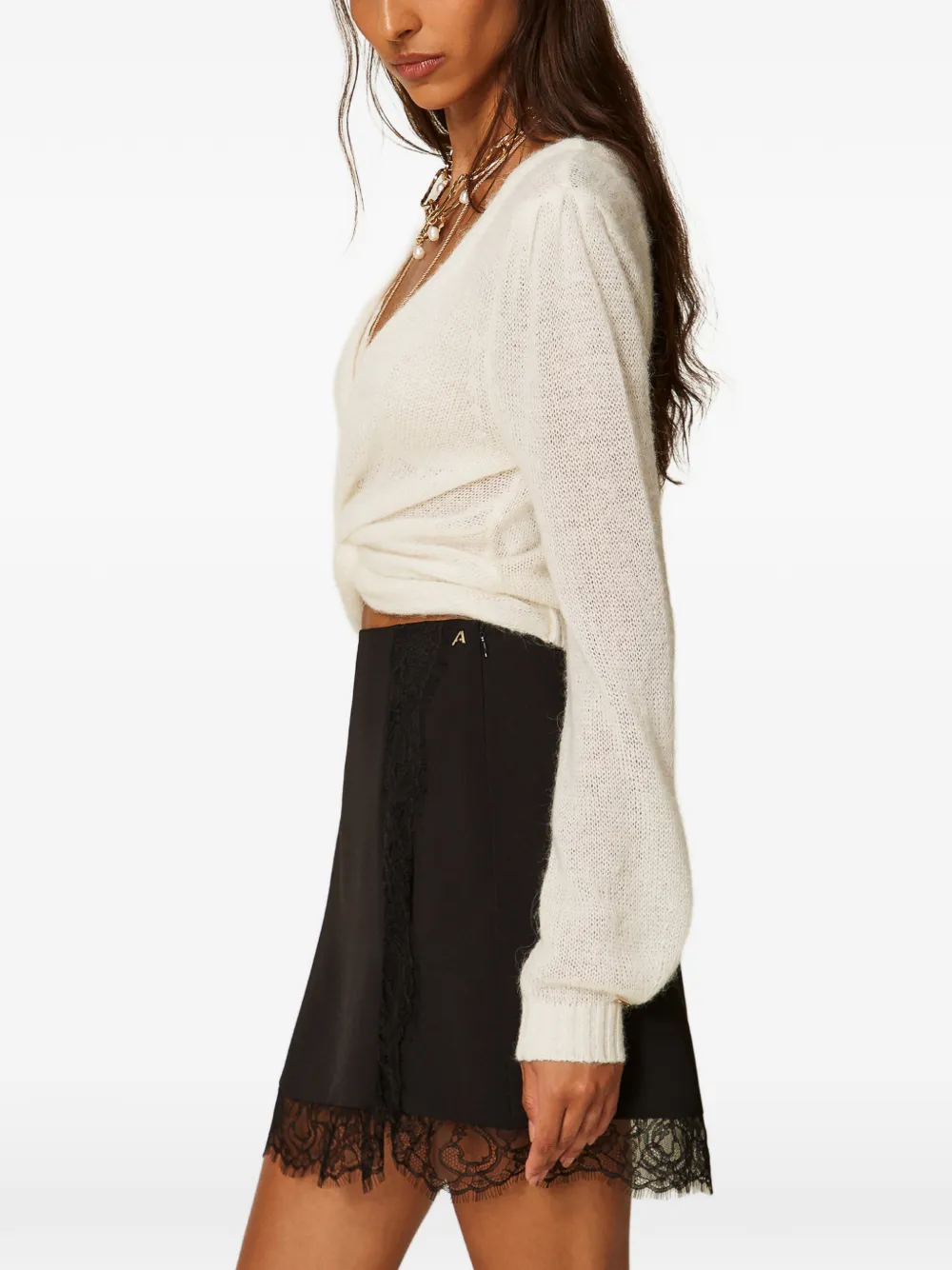 TWINSET Mini-rok met kanten afwerking Zwart