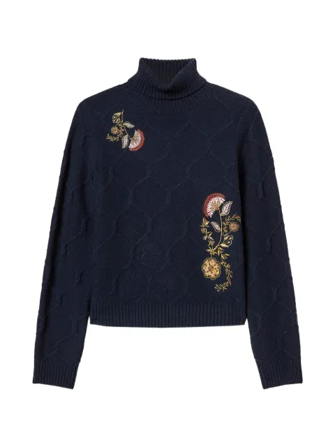 TWINSET turtleneck wool jumper with floral embroidery