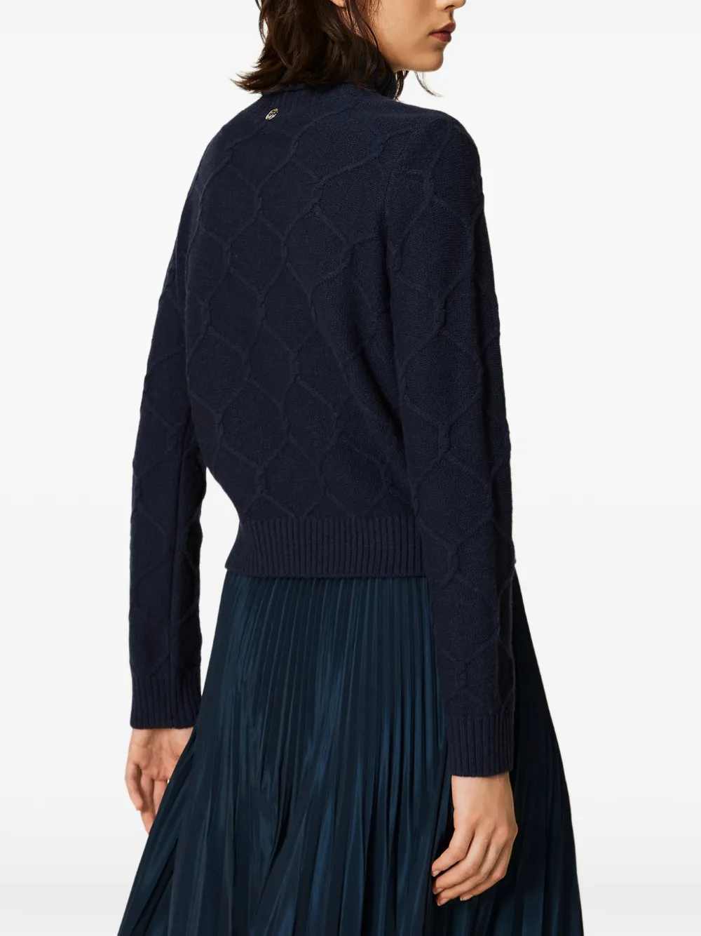 TWINSET turtleneck wool jumper with floral embroidery Blauw