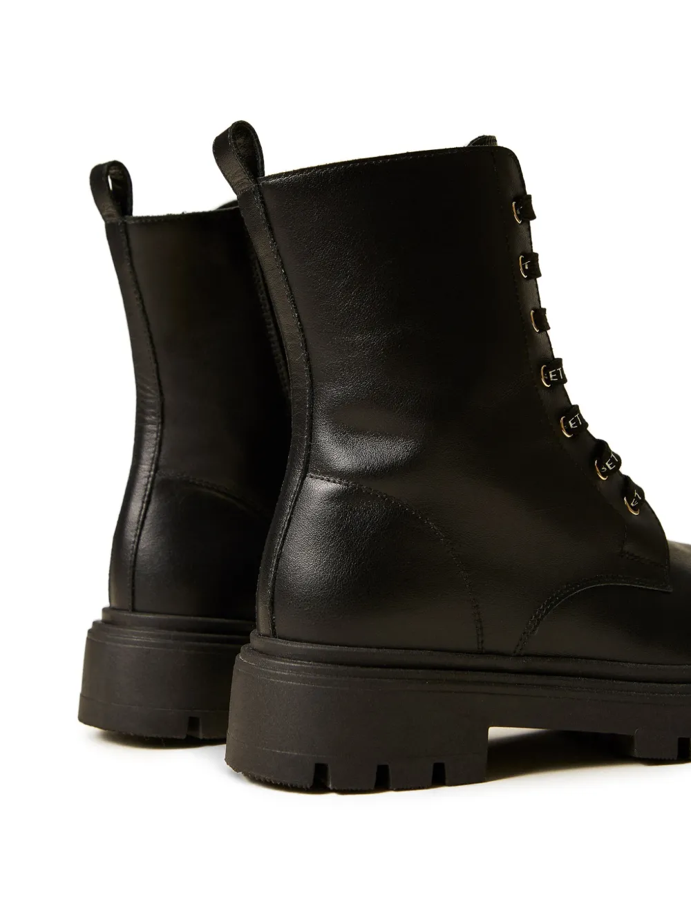 TWINSET Kids leather combat boots with logo Zwart