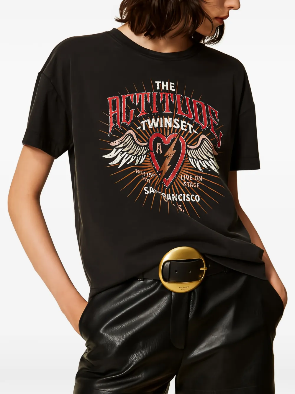 TWINSET T-shirt regular con stampa phoenix - Nero