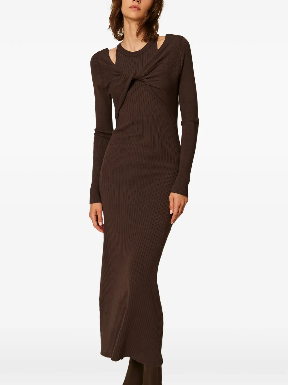 TWINSET Ribgebreide maxi-jurk Bruin