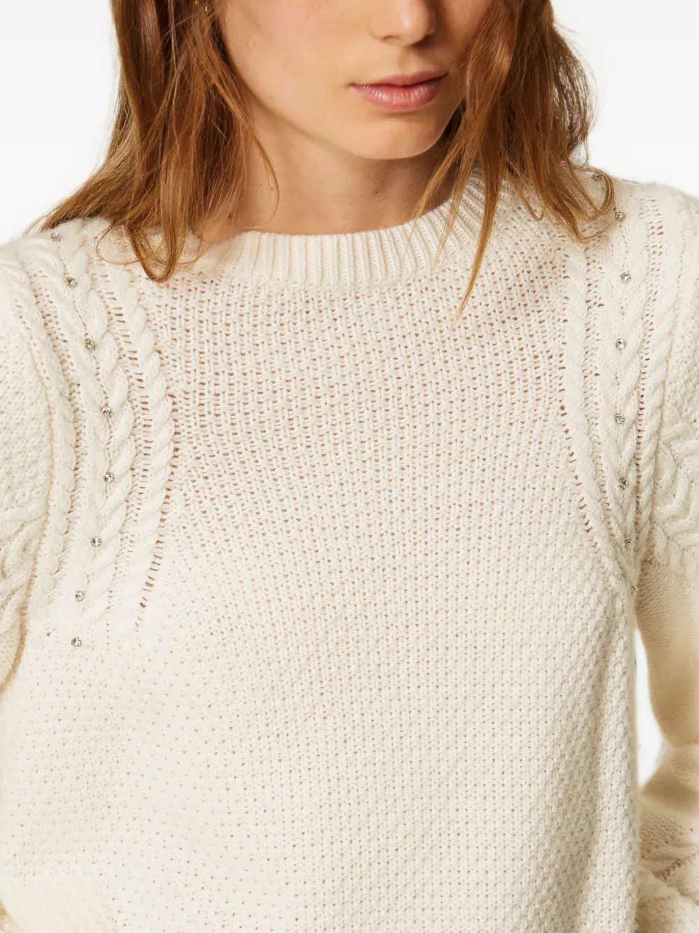 TWINSET Trui van wolblend met kabelgebreid detail en stras Beige