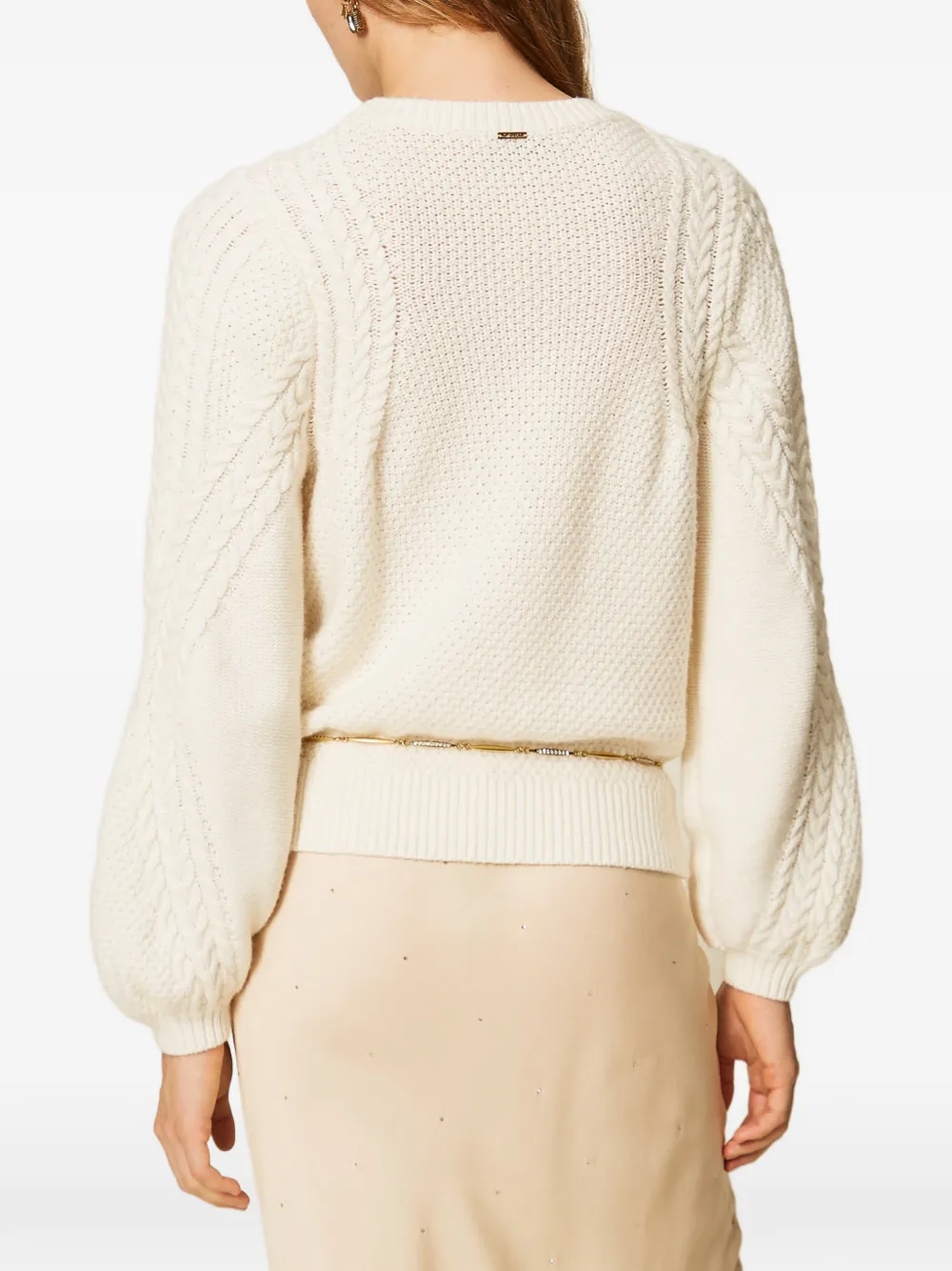 TWINSET Trui van wolblend met kabelgebreid detail en stras Beige