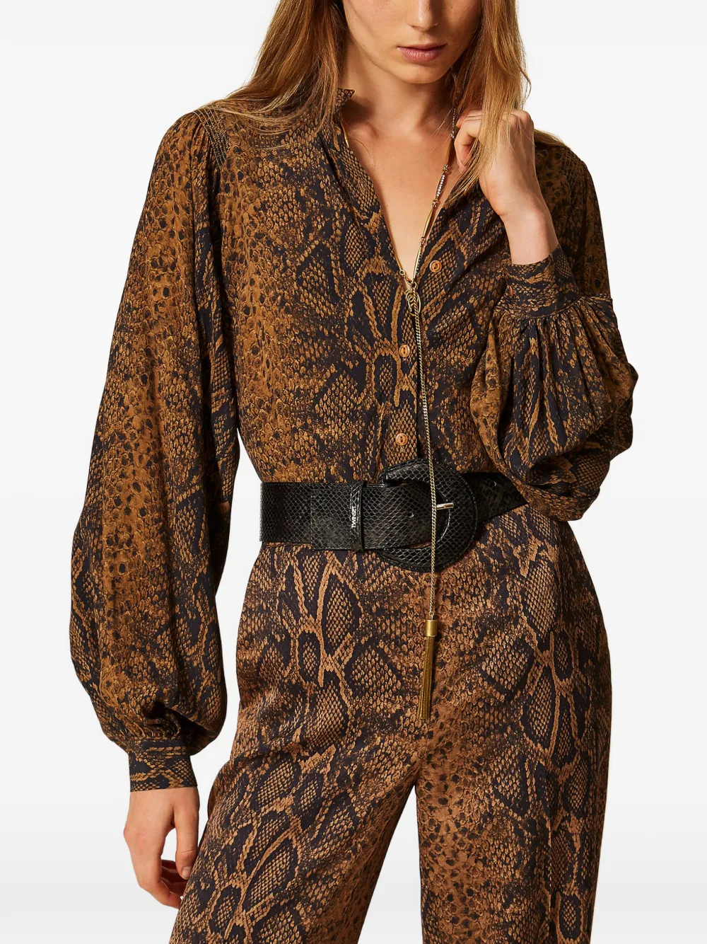 TWINSET Crêpe de Chine overhemd met python-print Bruin