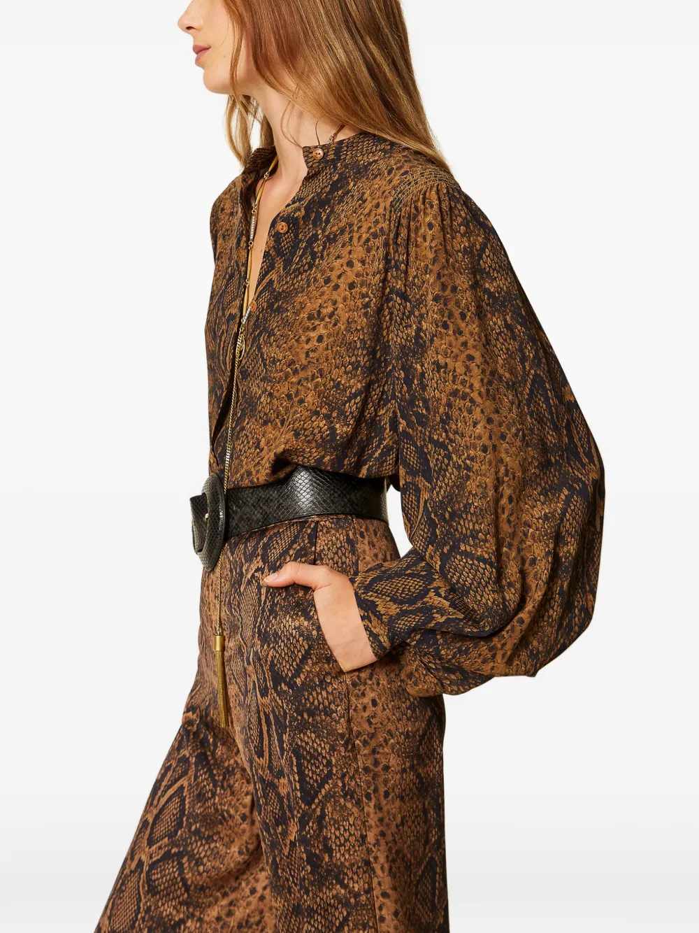 TWINSET Crêpe de Chine overhemd met python-print Bruin
