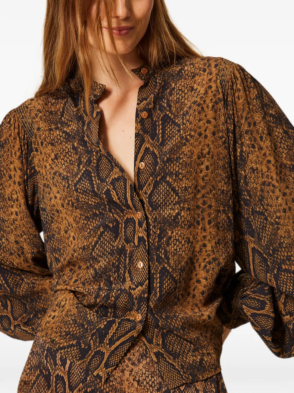 TWINSET Crêpe de Chine overhemd met python-print Bruin