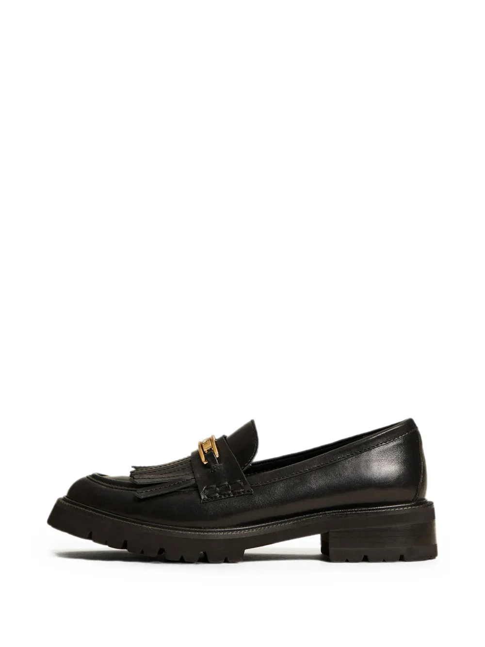 TWINSET leather loafers with fringes Zwart