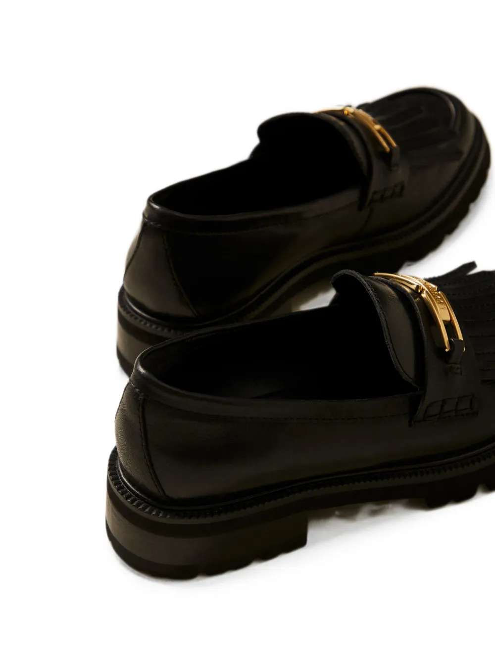 TWINSET leather loafers with fringes Zwart