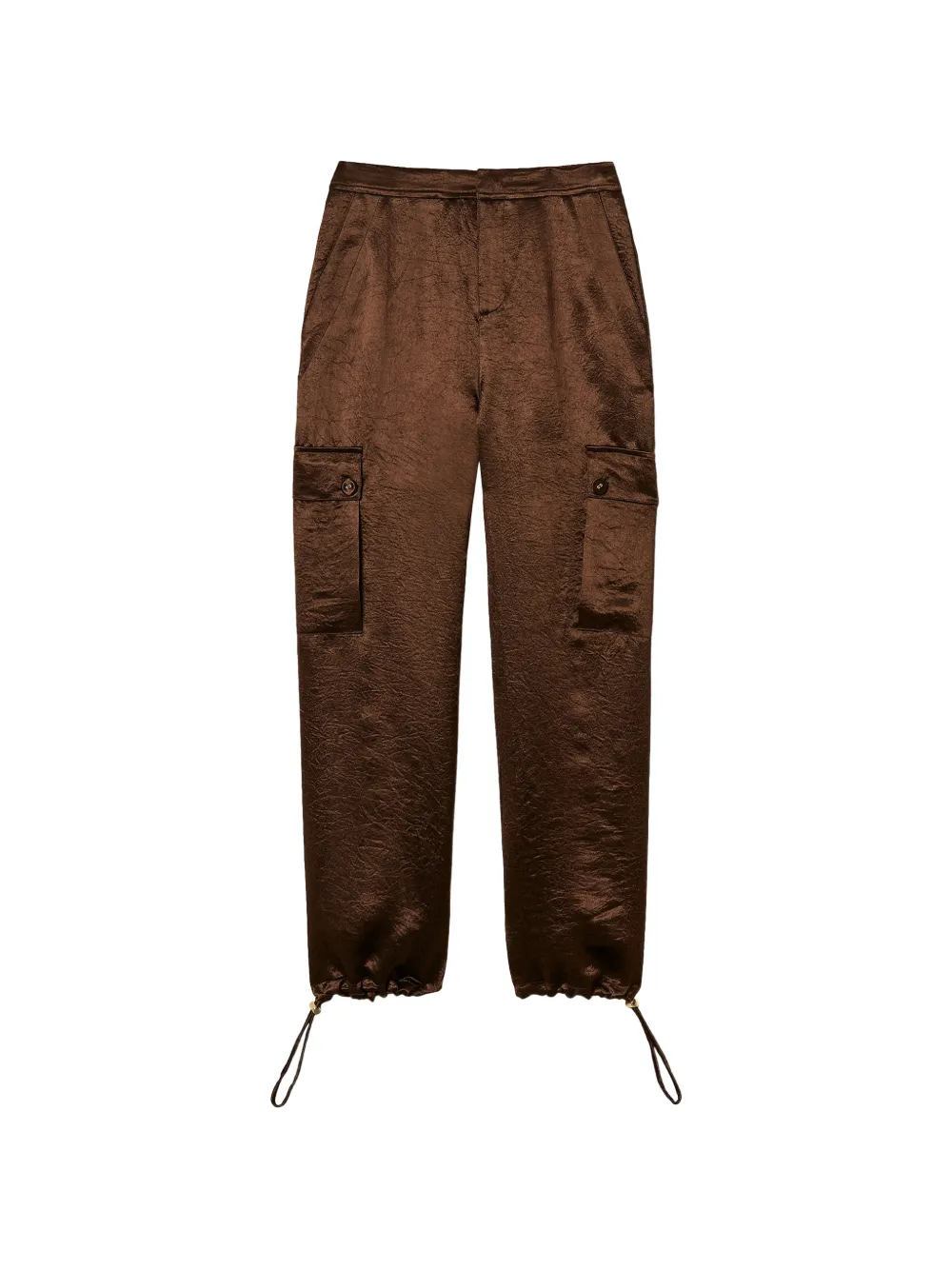 Twinset Froissé Satin Cargo Trousers In Brown