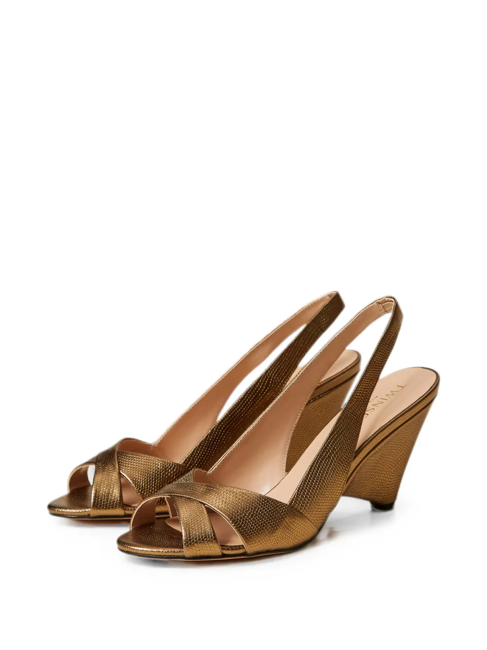 TWINSET Gelamineerde leren sandalen Goud