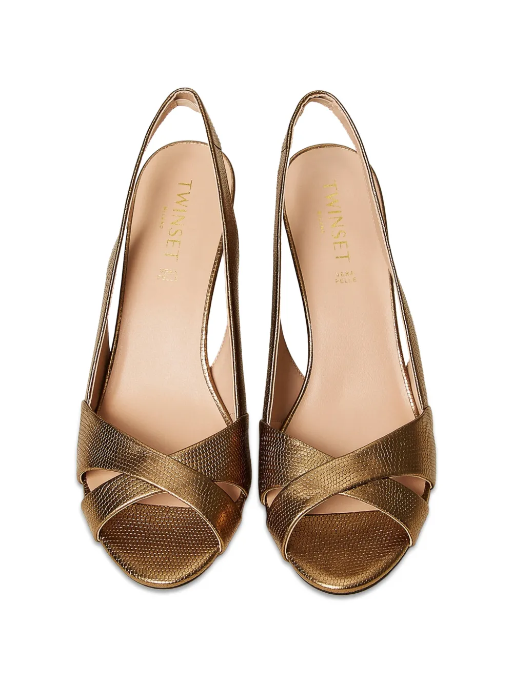 TWINSET Gelamineerde leren sandalen Goud
