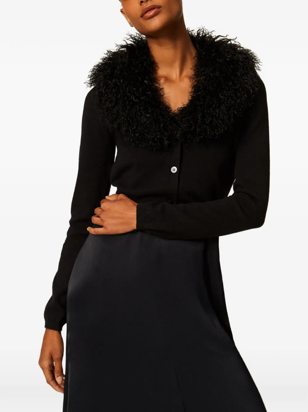 TWINSET Cardigan crop in pelliccia sintetica - Nero