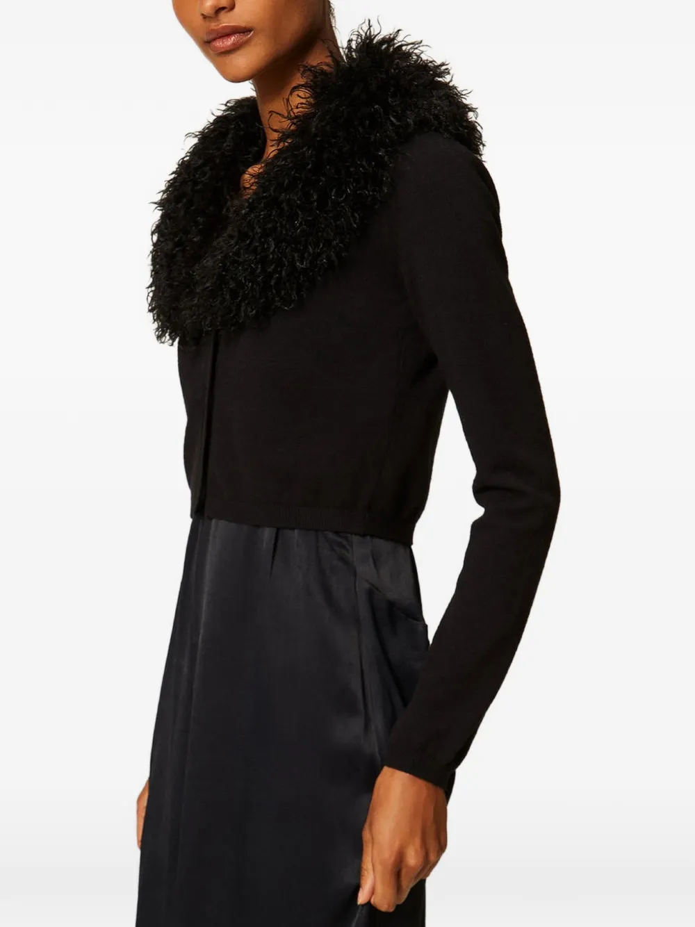 TWINSET Cropped vest met imitatiebont Zwart