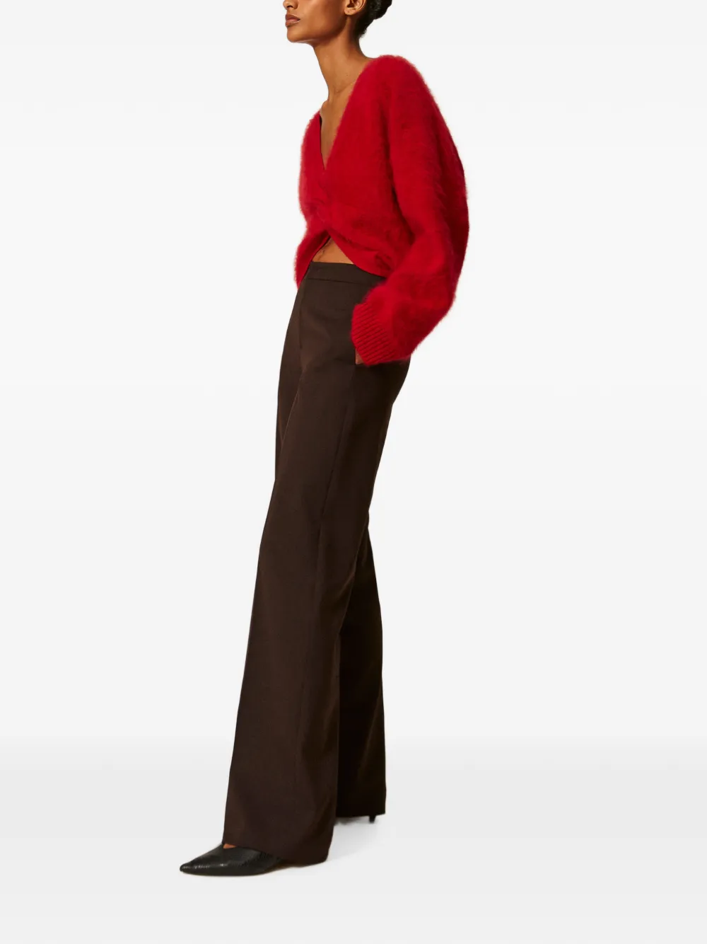 TWINSET Matte satijnen broek met wijde pijpen Bruin