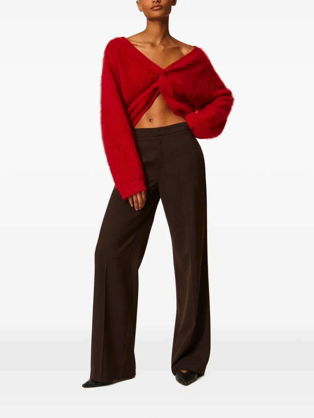 TWINSET Matte satijnen broek met wijde pijpen Bruin