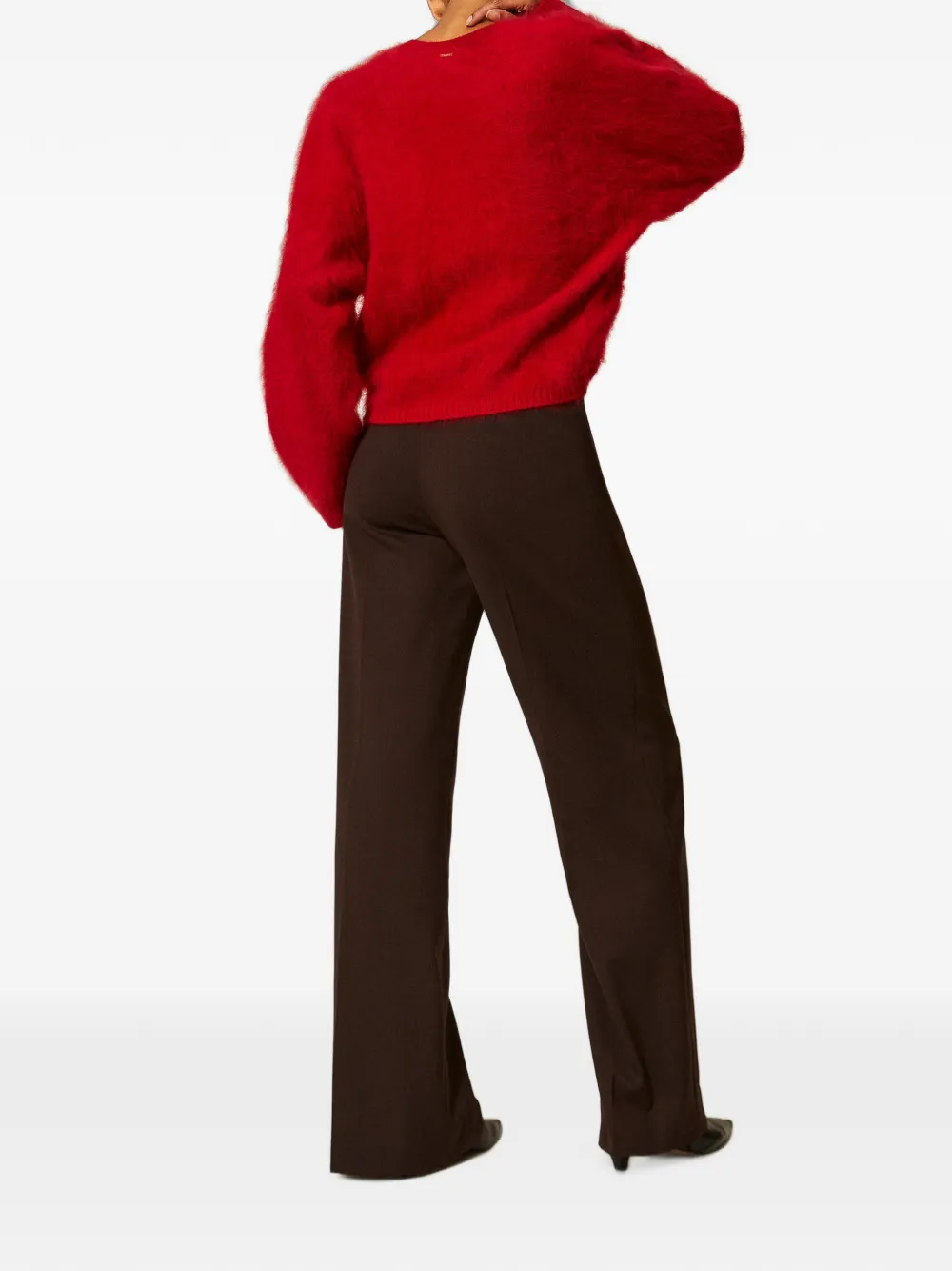 TWINSET Matte satijnen broek met wijde pijpen Bruin