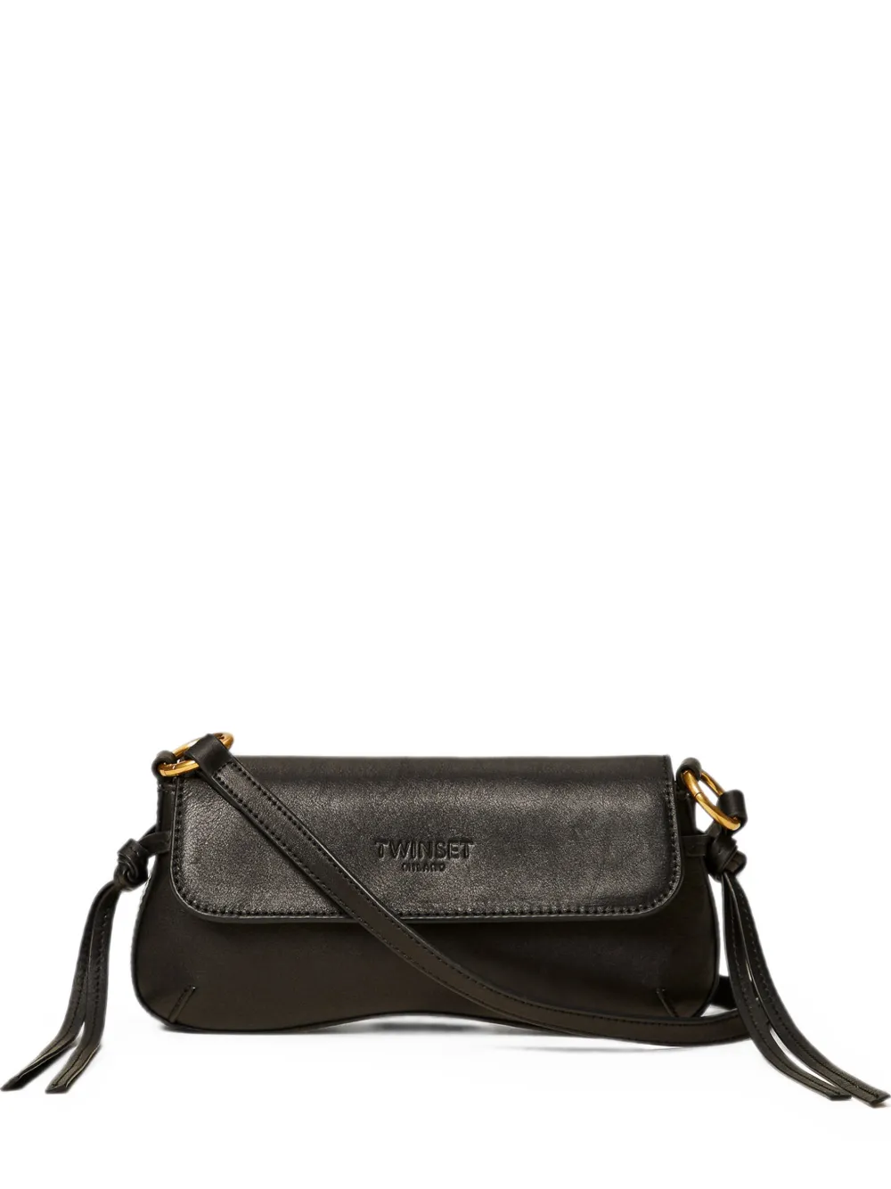 TWINSET leather shoulder bag with flap - Nero