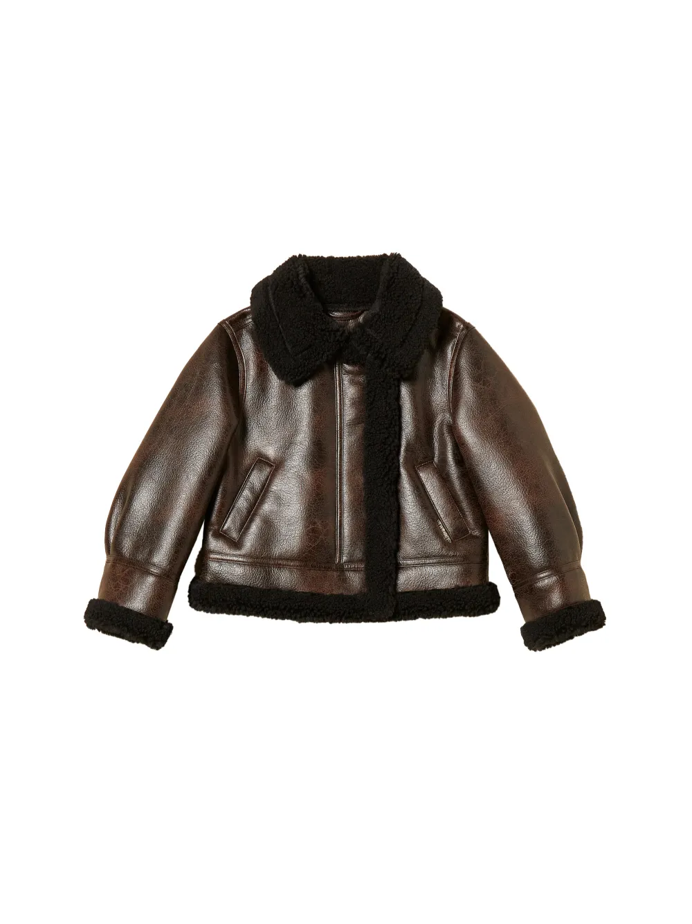 TWINSET Kids faux-fur trim bomber jacket - Marrone