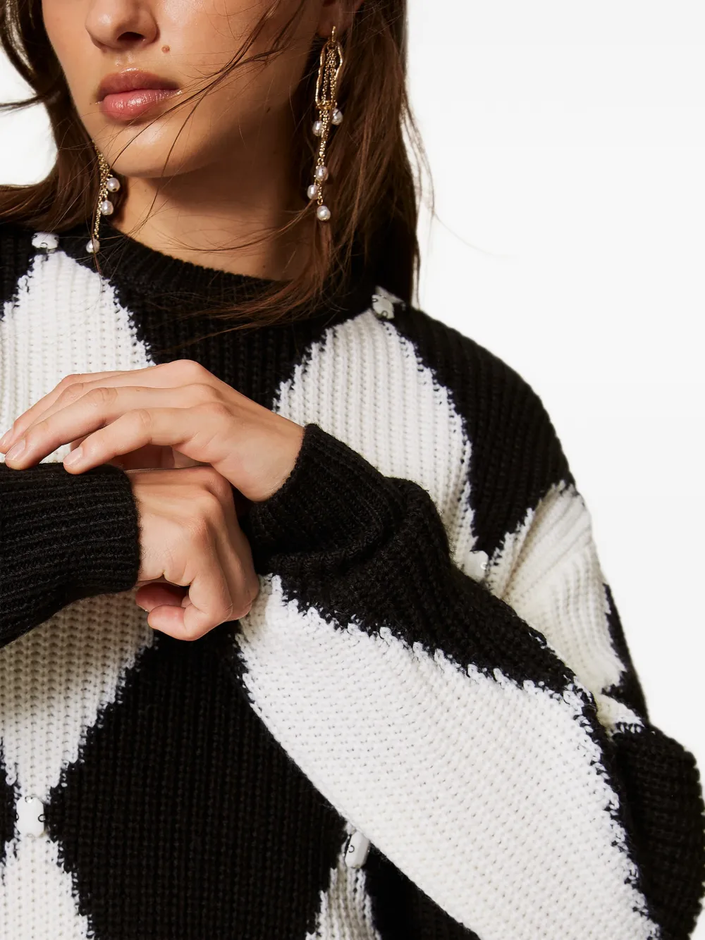 TWINSET Trui van wolblend met geborduurd ruit-patroon Zwart