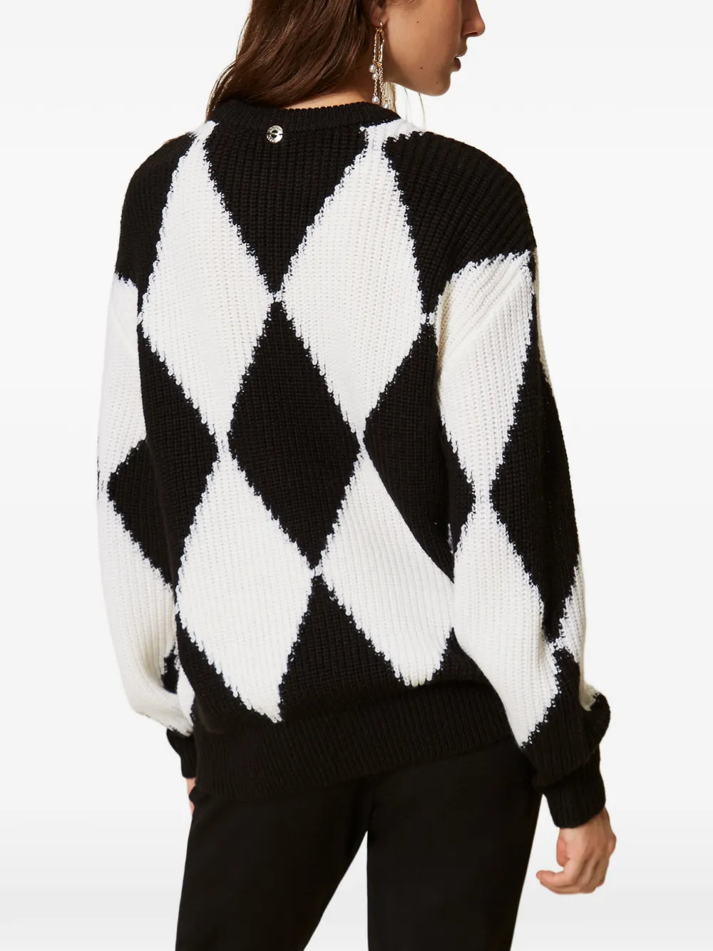 TWINSET Trui van wolblend met geborduurd ruit-patroon Zwart