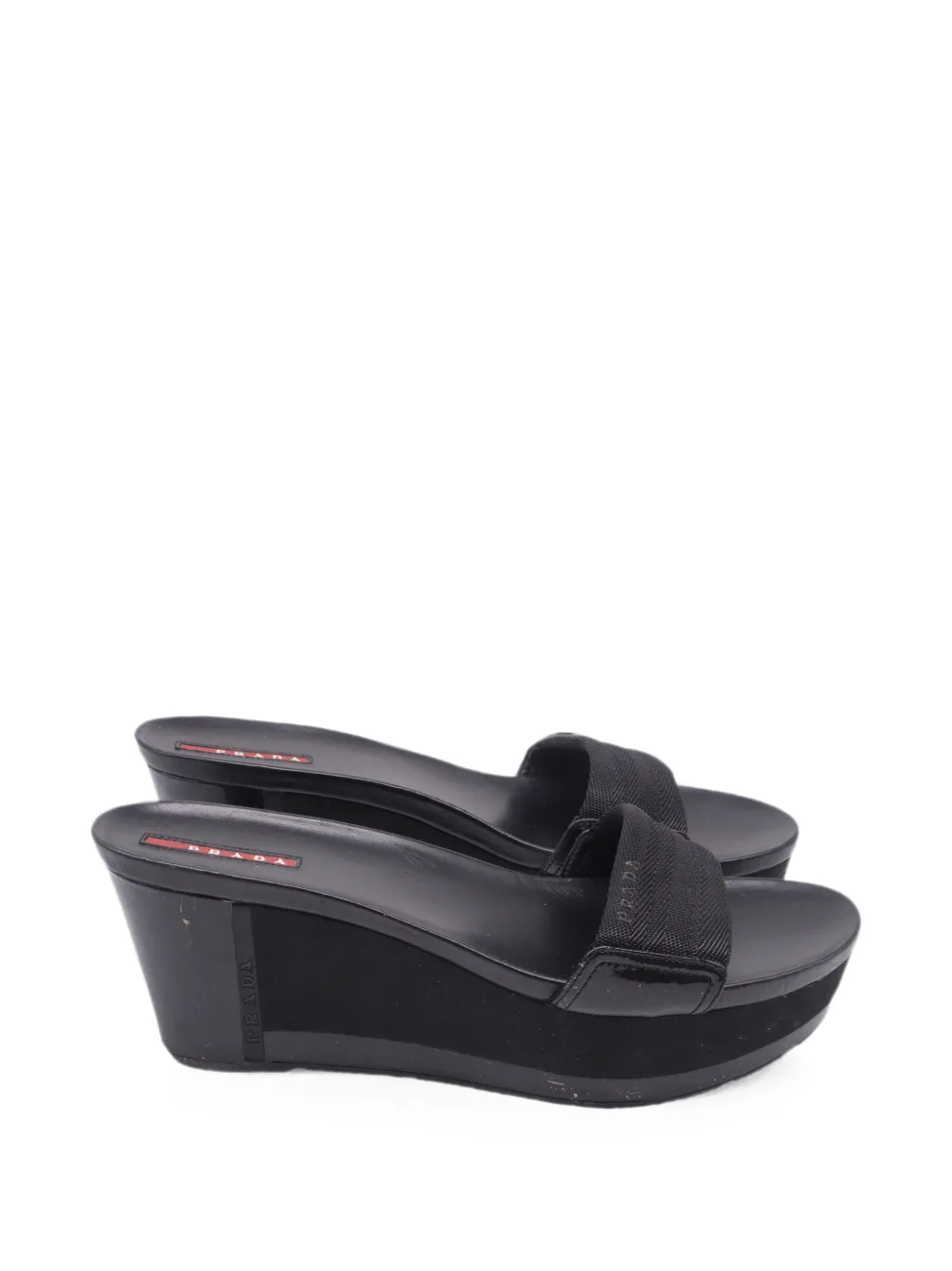 Pre-owned Prada Slip-on Wedge Sandals In Black