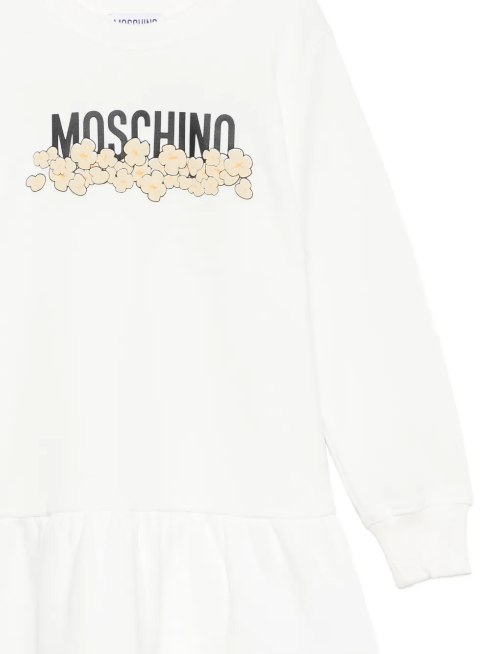 Moschino Kids Jurk met logoprint en ruches Wit