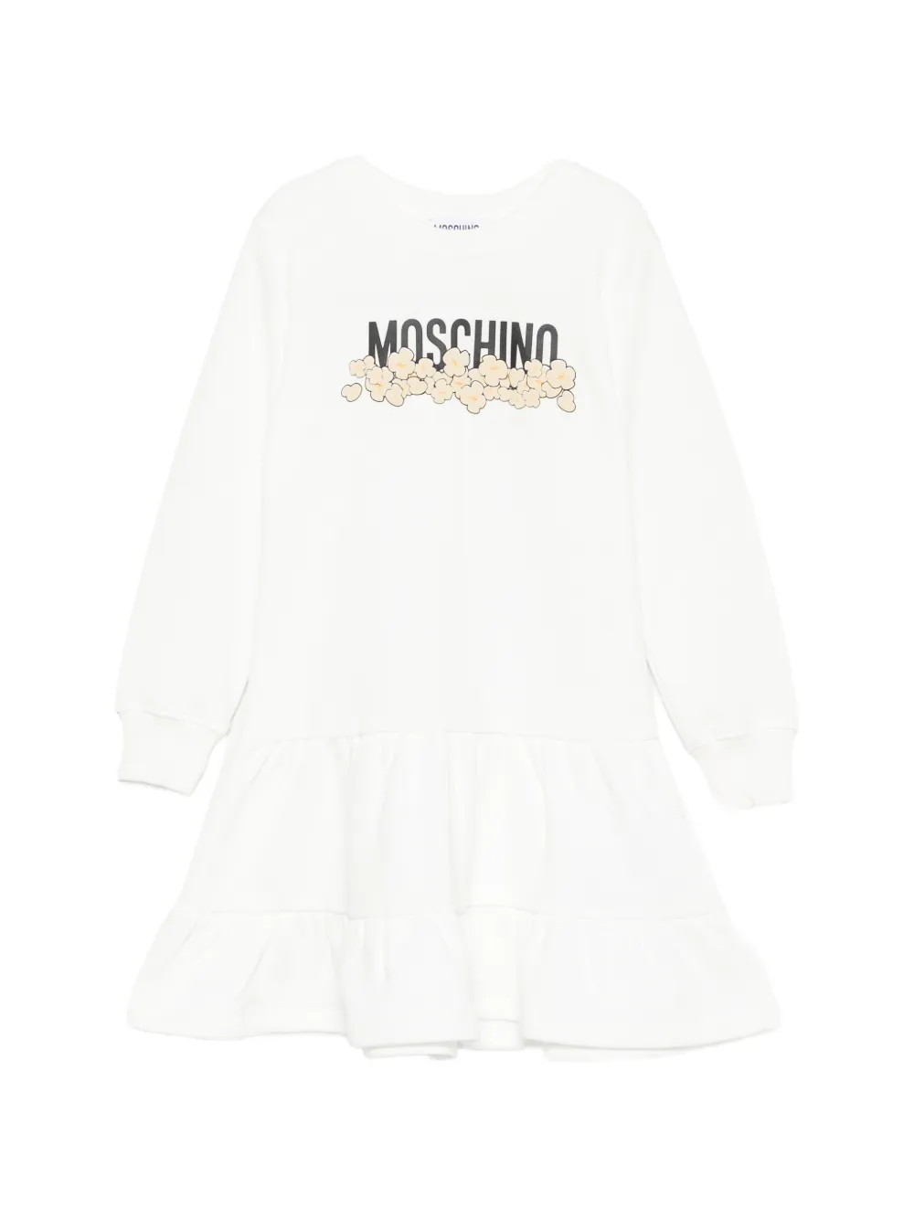 Moschino Kids logo-print ruffled dress - Weiß