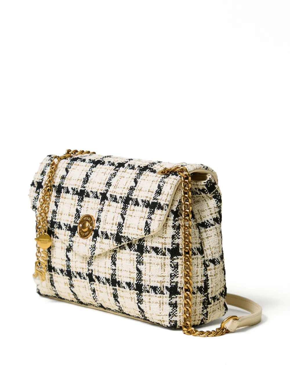 TWINSET chequered bouclé shoulder bag Beige