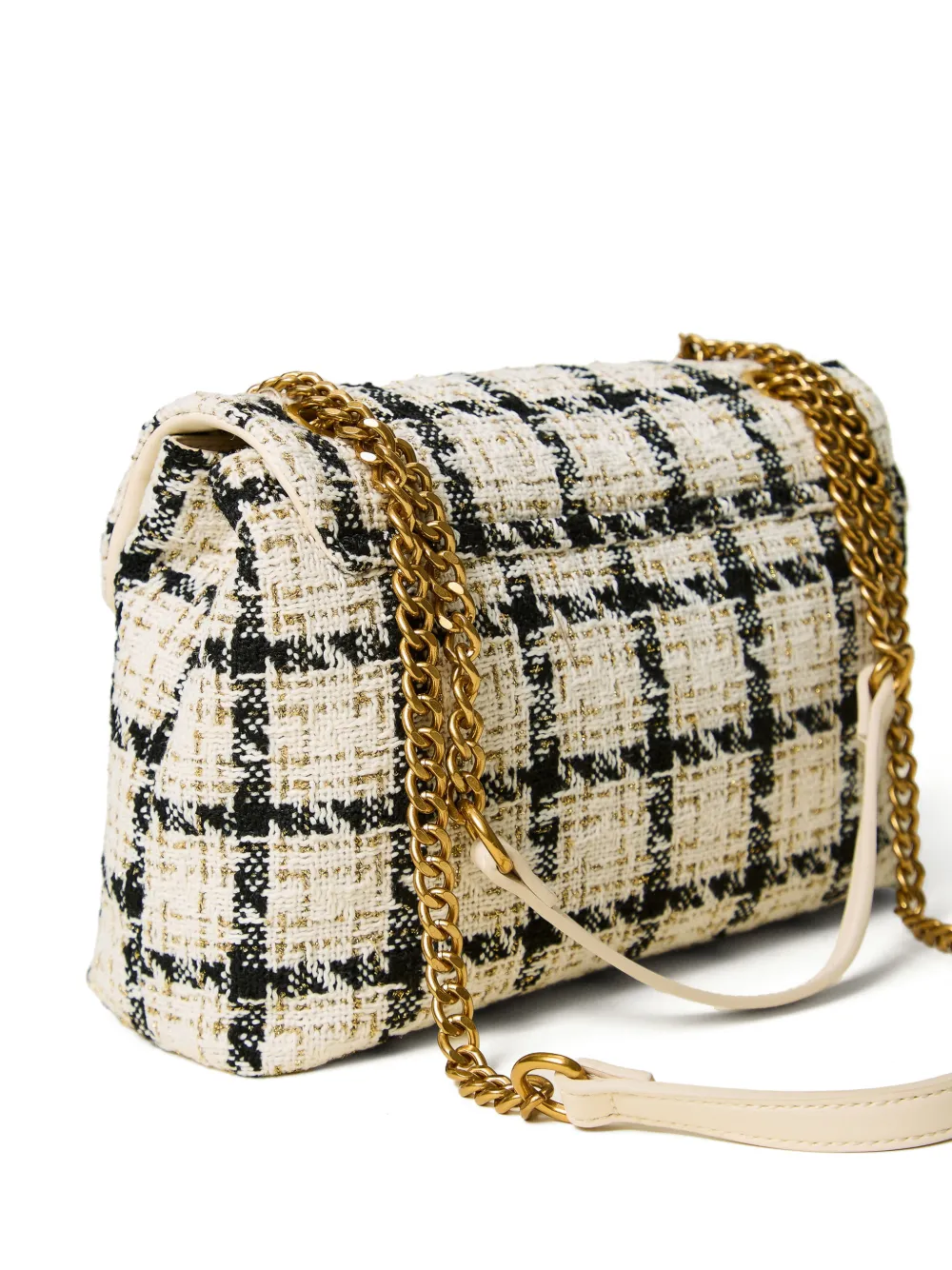 TWINSET chequered bouclé shoulder bag Beige