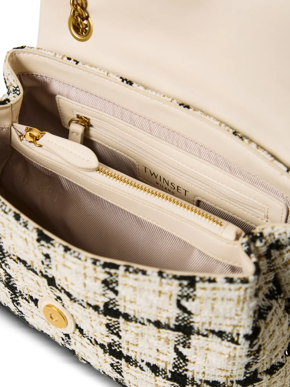 TWINSET chequered bouclé shoulder bag Beige