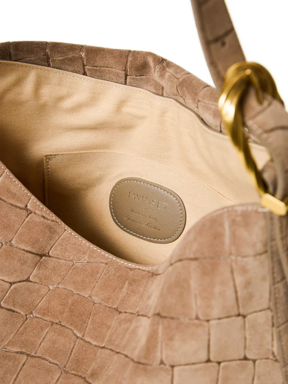 TWINSET Liliane leren shopper met krokodillen-reliëf Beige