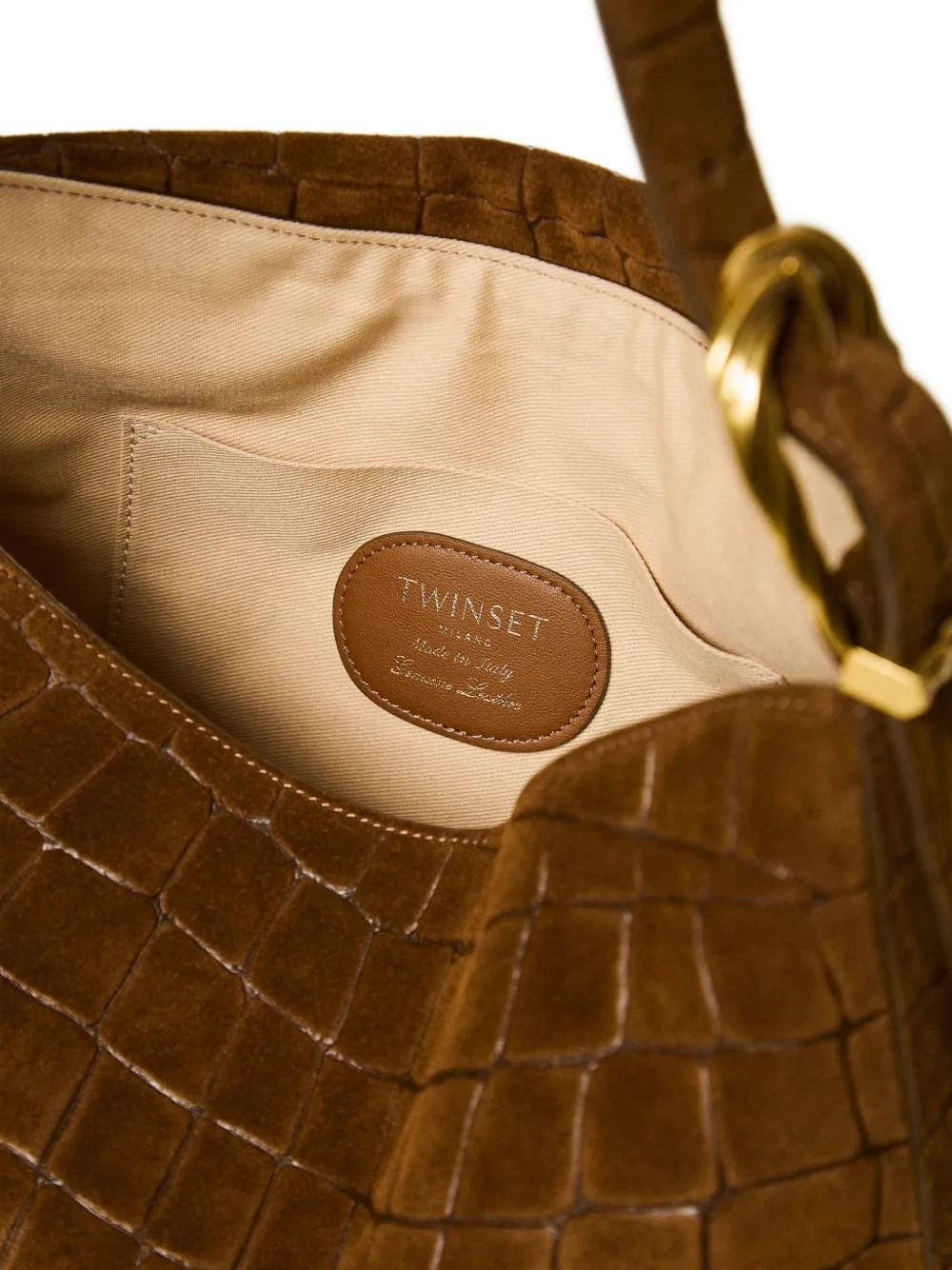 TWINSET Liliane leren shopper met krokodillen-reliëf Bruin