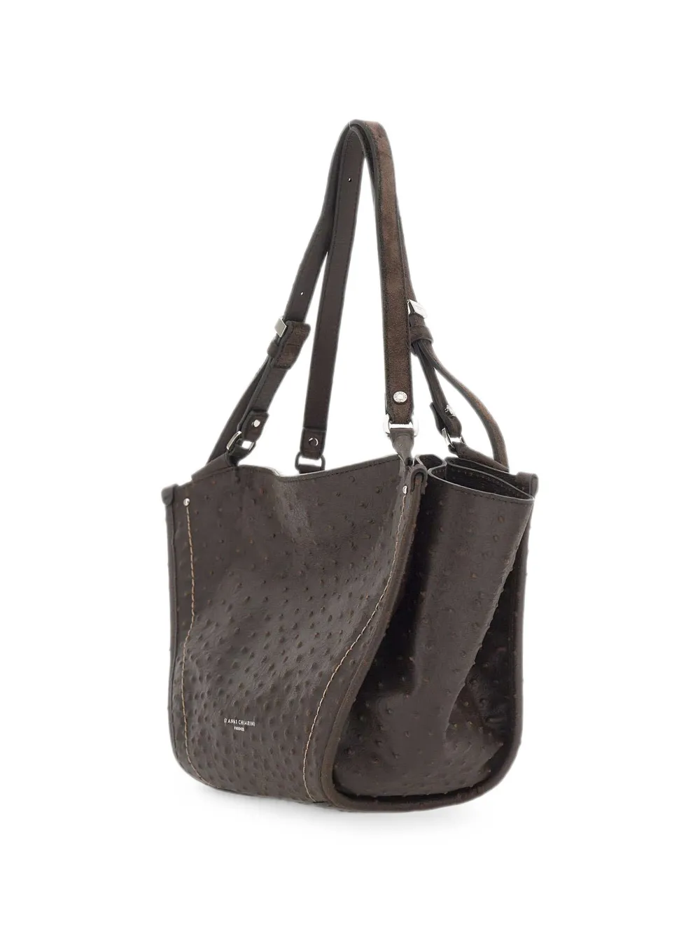 GIANNI CHIARINI Bloom leren schoudertas met struisvogeleffect Bruin