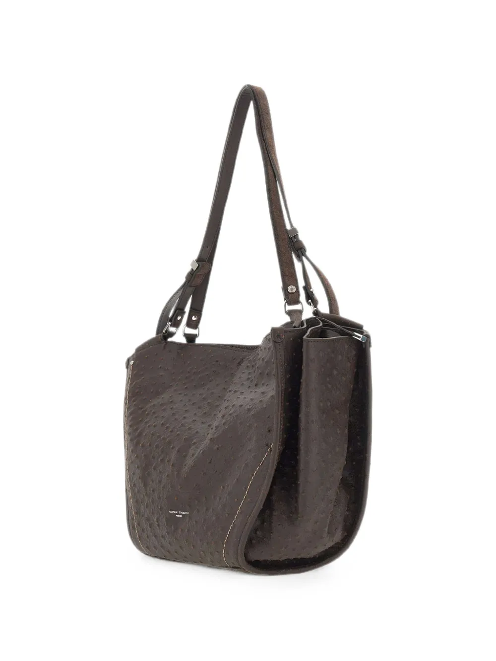 GIANNI CHIARINI Bloom leren schoudertas met struisvogeleffect Bruin