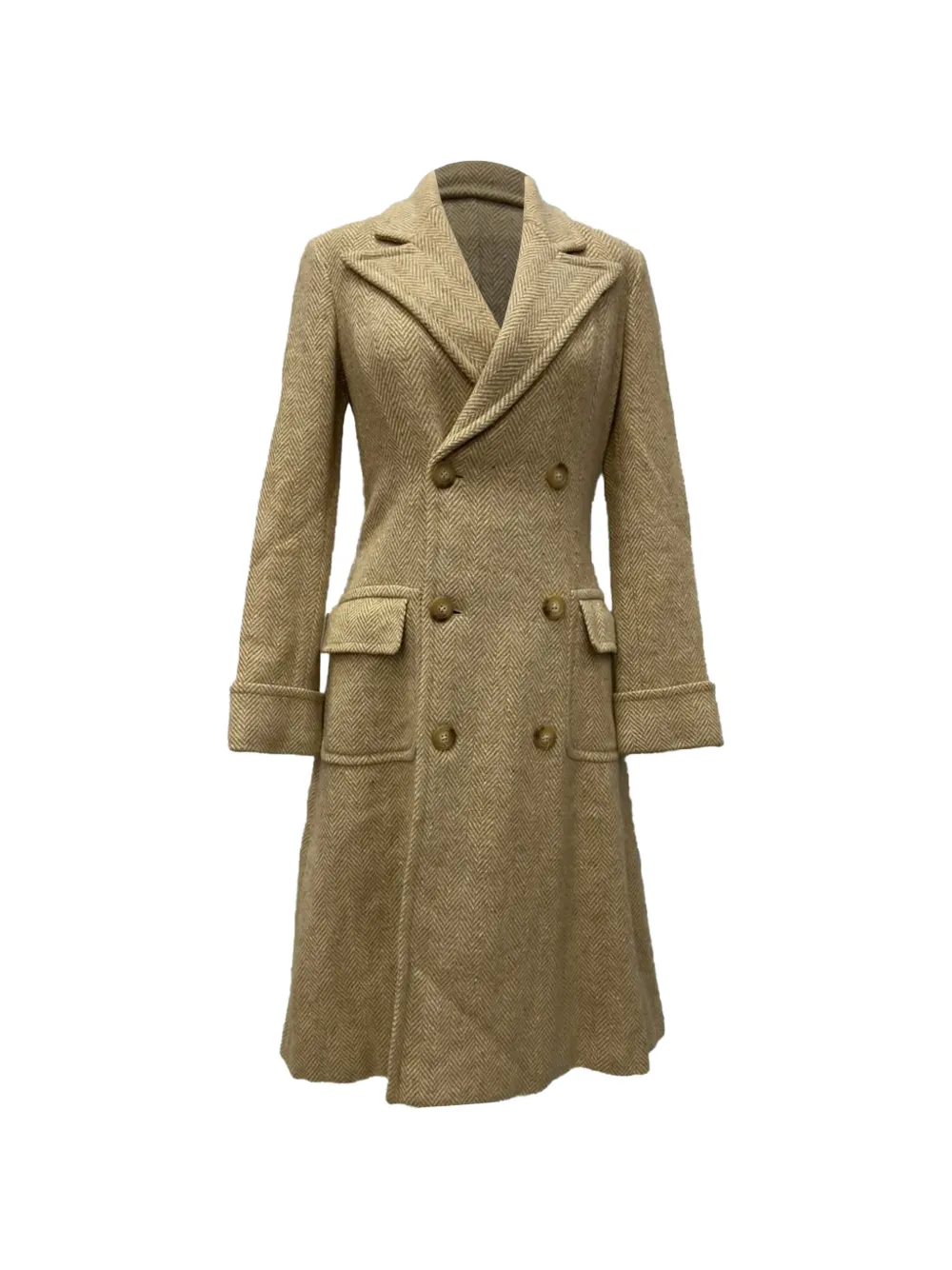 LAUREN RALPH LAUREN ヘリンボーン柄 ダブルブレスト コート Ralph Lauren Vintage ヘリンボーン ダブルコート | ニュートラル