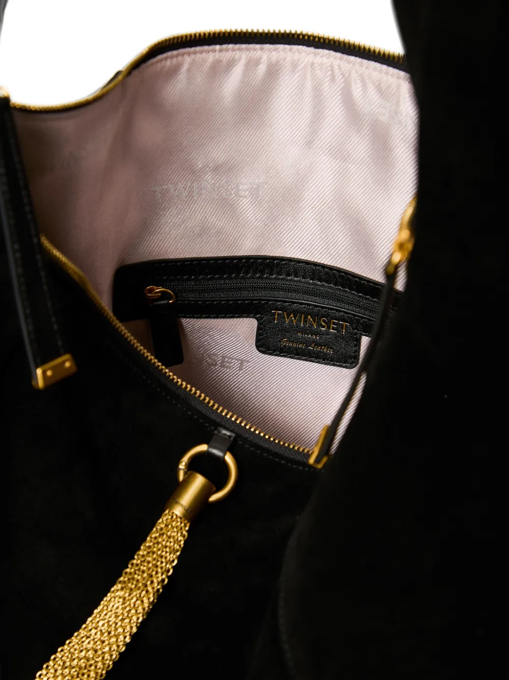 TWINSET chain-tassel leather bucket bag Zwart