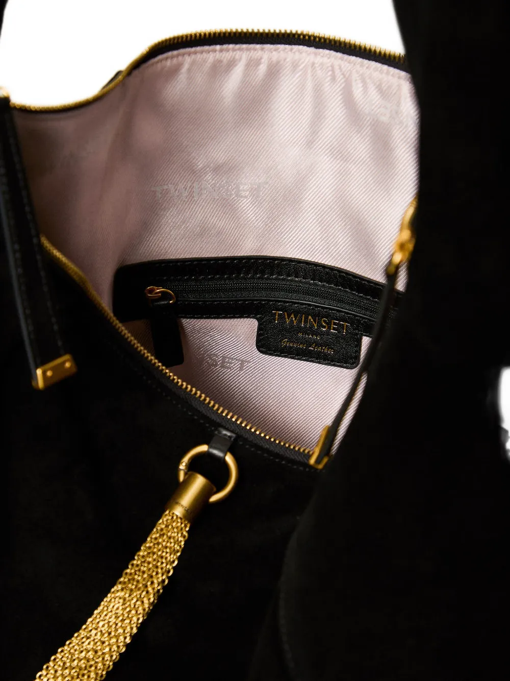 TWINSET Leren bucket-tas met kwastje en ketting Zwart
