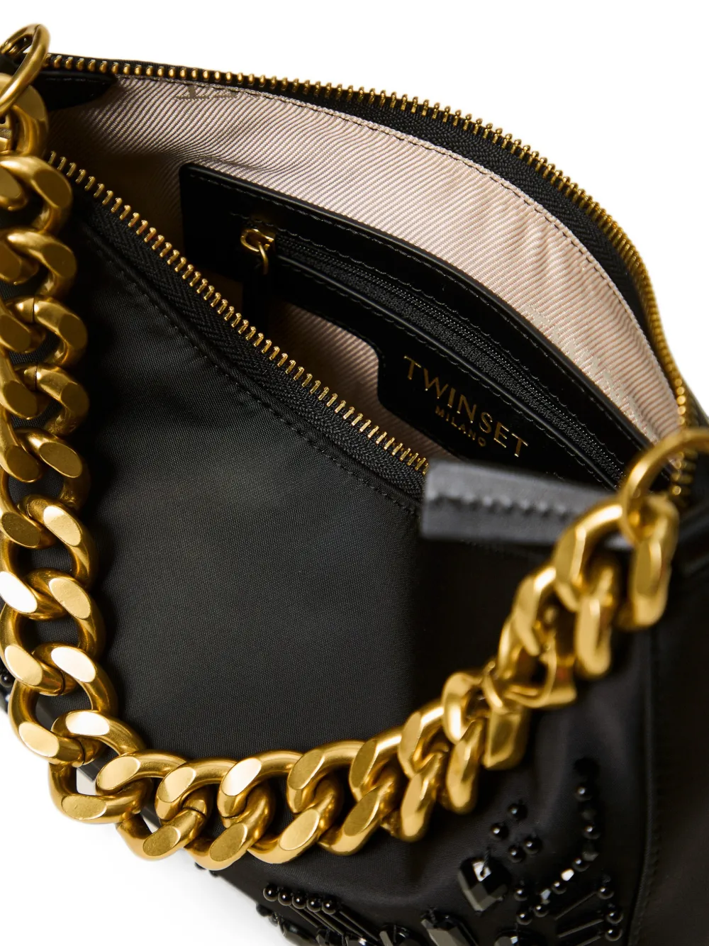 TWINSET Liliane crystal-embellished chain-link shoulder bag Zwart