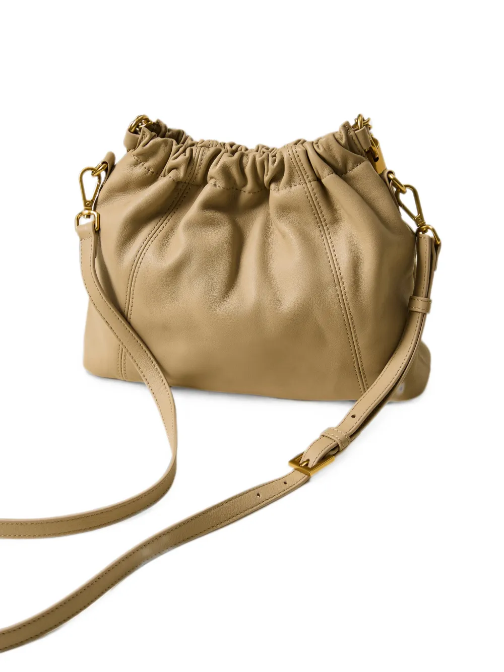 TWINSET Leren schoudertas met ruches Beige