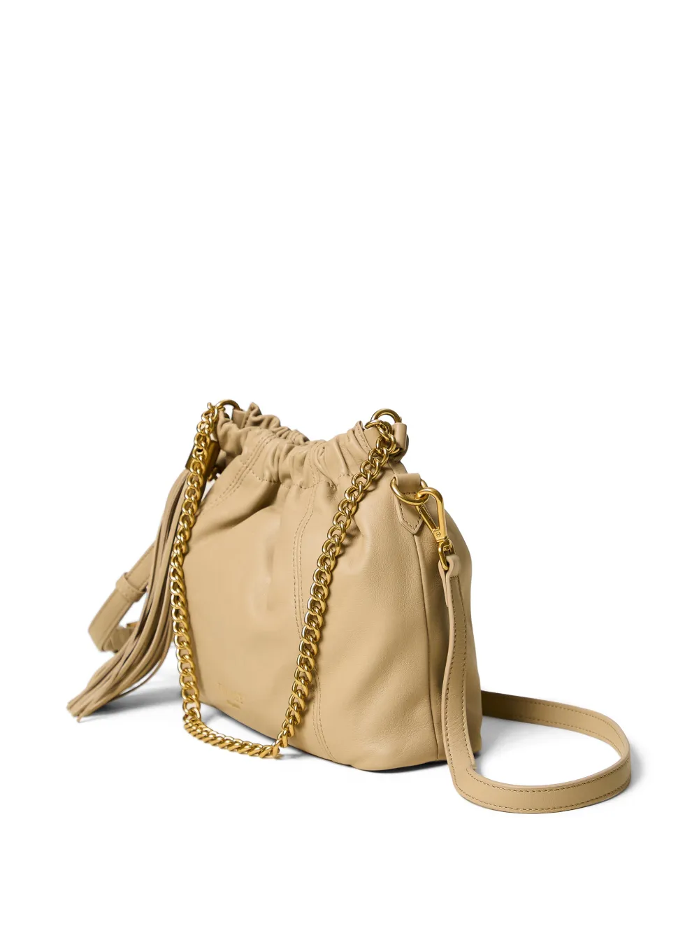 TWINSET Leren schoudertas met ruches Beige