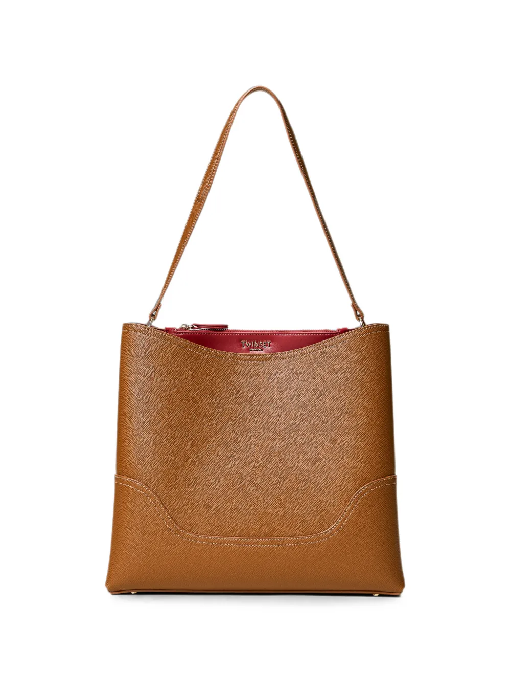 TWINSET Borsa a secchiello con effetto saffiano - Marrone