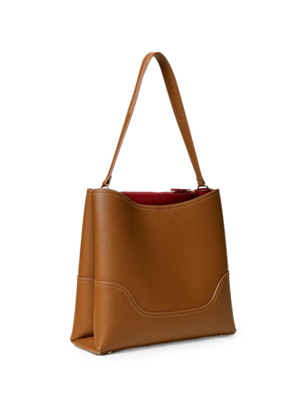 TWINSET Bucket-tas met saffiano-effect en vlakken Bruin