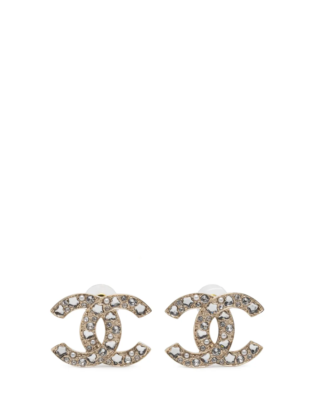 CHANEL Pre-Owned 2025 CC Gold Plated Strass Faux Pearl Push Back Earrings costume earrings - Oro