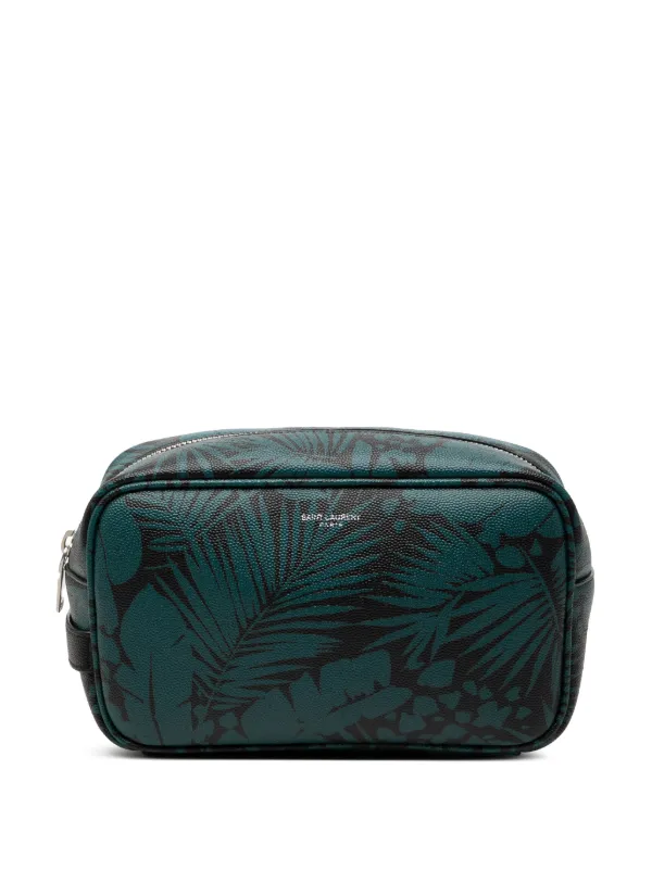 Saint Laurent Pre-owned 2021 Grain De Poudre Tropical Palm Pouch in Blue