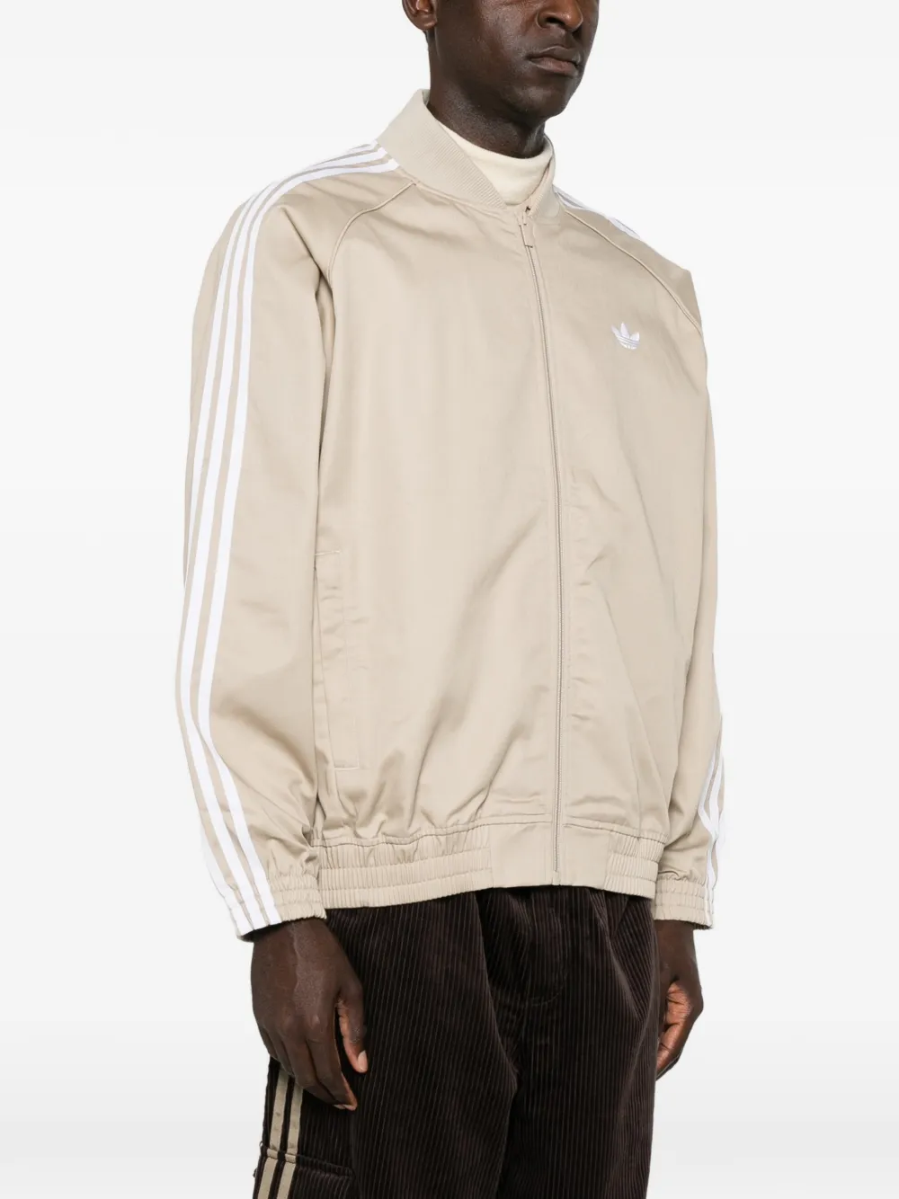 adidas stripe-detail logo-embroidered jacket Beige