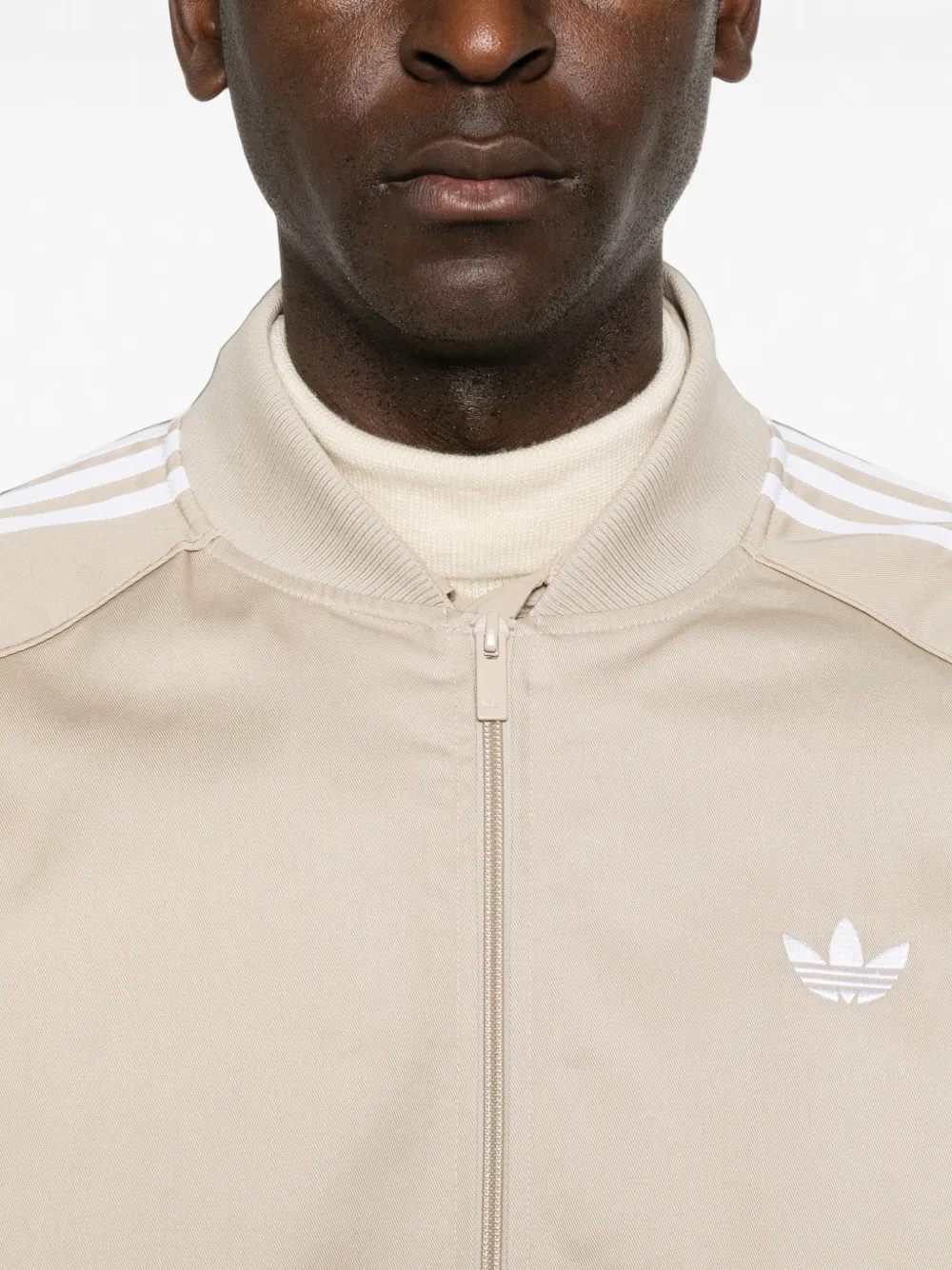 adidas stripe-detail logo-embroidered jacket Beige
